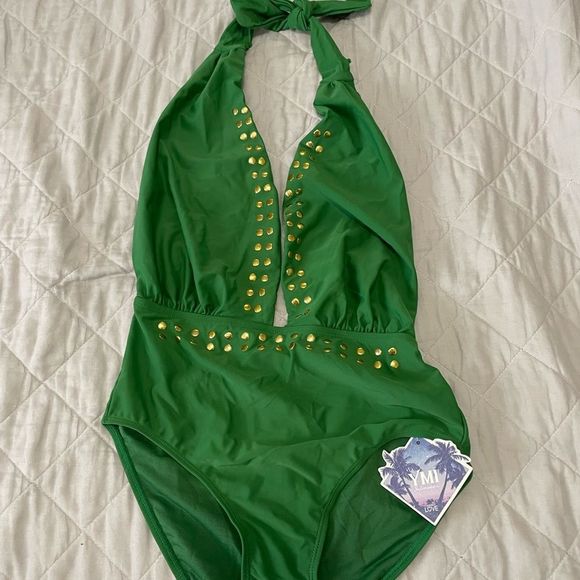 YMI Other - NWT YMI GREEN ONE PIECE SWIM SUIT BATHING SUIT SCOOP NECK SIZE LARGE